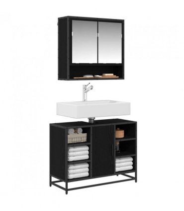 vidaXL Bathroom Furniture Set 2 pcs Black Oak Engineered Wood — V0671985426