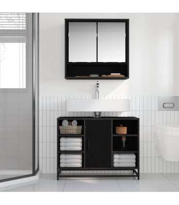 vidaXL Bathroom Furniture Set 2 pcs Black Oak Engineered Wood — V0671985426