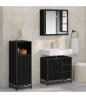 vidaXL Bathroom Furniture Set 3 pcs Black Oak Engineered Wood — V0671985434