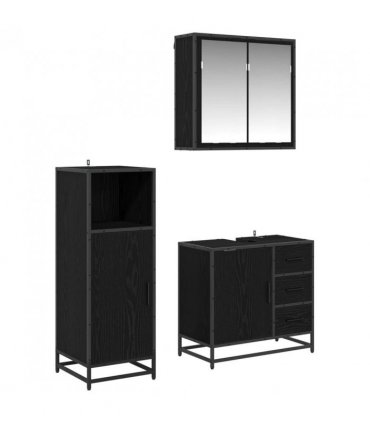 vidaXL Bathroom Furniture Set 3 pcs Black Oak Engineered Wood — V0671985434