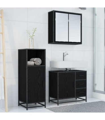 vidaXL Bathroom Furniture Set 3 pcs Black Oak Engineered Wood — V0671985434