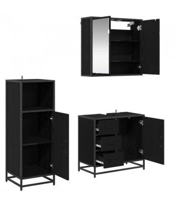 vidaXL Bathroom Furniture Set 3 pcs Black Oak Engineered Wood — V0671985434