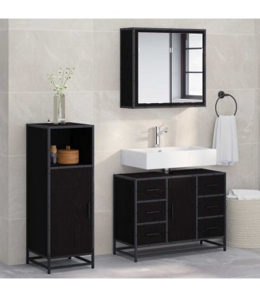 vidaXL Bathroom Furniture Set 3 pcs Black Oak Engineered Wood — V0671985436