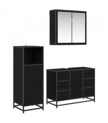 vidaXL Bathroom Furniture Set 3 pcs Black Oak Engineered Wood — V0671985436