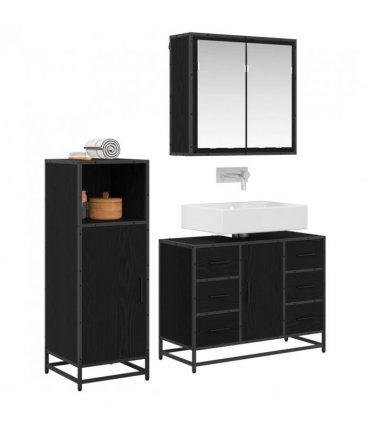vidaXL Bathroom Furniture Set 3 pcs Black Oak Engineered Wood — V0671985436