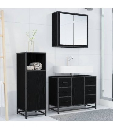 vidaXL Bathroom Furniture Set 3 pcs Black Oak Engineered Wood — V0671985436