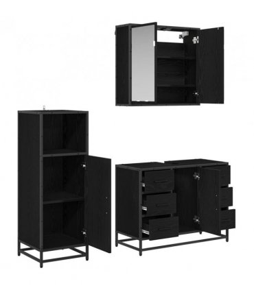 vidaXL Bathroom Furniture Set 3 pcs Black Oak Engineered Wood — V0671985436
