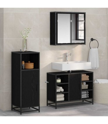 vidaXL Bathroom Furniture Set 3 pcs Black Oak Engineered Wood — V0671985442