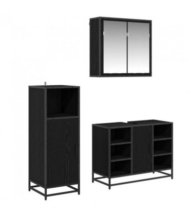 vidaXL Bathroom Furniture Set 3 pcs Black Oak Engineered Wood — V0671985442