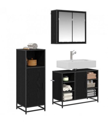 vidaXL Bathroom Furniture Set 3 pcs Black Oak Engineered Wood — V0671985442