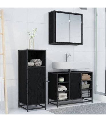 vidaXL Bathroom Furniture Set 3 pcs Black Oak Engineered Wood — V0671985442
