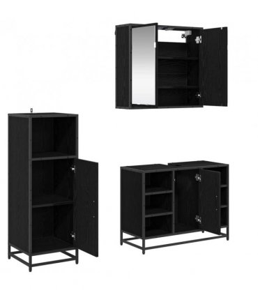 vidaXL Bathroom Furniture Set 3 pcs Black Oak Engineered Wood — V0671985442