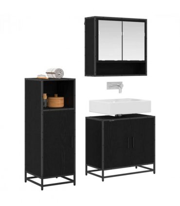 vidaXL Bathroom Furniture Set 3 pcs Black Oak Engineered Wood — V0671985443