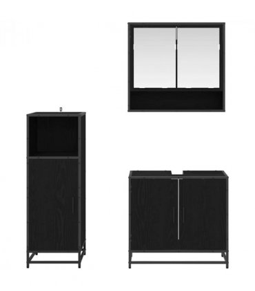 vidaXL Bathroom Furniture Set 3 pcs Black Oak Engineered Wood — V0671985443