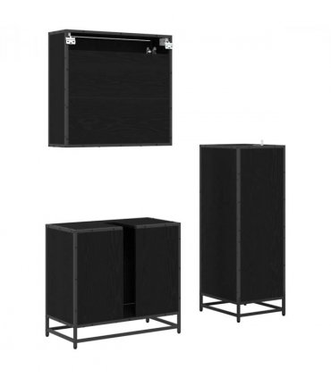 vidaXL Bathroom Furniture Set 3 pcs Black Oak Engineered Wood — V0671985443