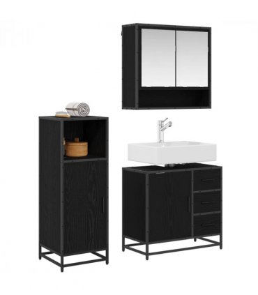 vidaXL Bathroom Furniture Set 3 pcs Black Oak Engineered Wood — V0671985450