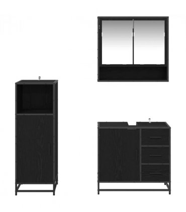 vidaXL Bathroom Furniture Set 3 pcs Black Oak Engineered Wood — V0671985450