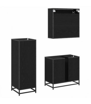 vidaXL Bathroom Furniture Set 3 pcs Black Oak Engineered Wood — V0671985450