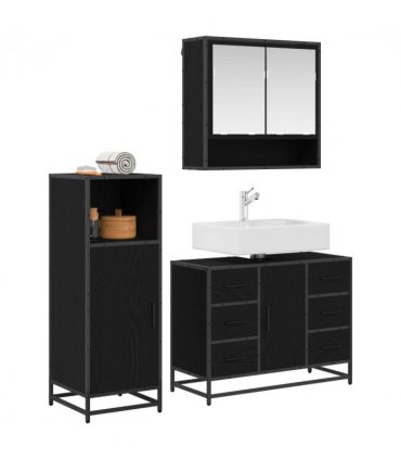 vidaXL Bathroom Furniture Set 3 pcs Black Oak Engineered Wood — V0671985451
