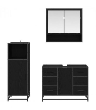 vidaXL Bathroom Furniture Set 3 pcs Black Oak Engineered Wood — V0671985451