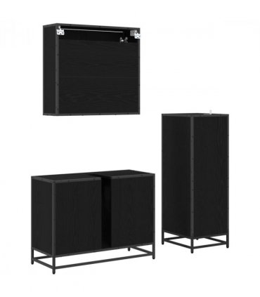 vidaXL Bathroom Furniture Set 3 pcs Black Oak Engineered Wood — V0671985451