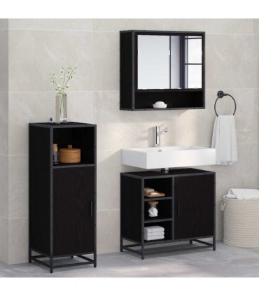 vidaXL Bathroom Furniture Set 3 pcs Black Oak Engineered Wood — V0671985452