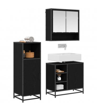 vidaXL Bathroom Furniture Set 3 pcs Black Oak Engineered Wood — V0671985452