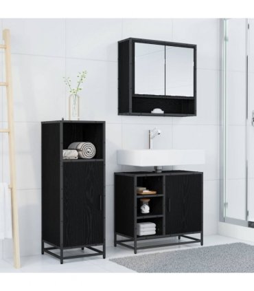 vidaXL Bathroom Furniture Set 3 pcs Black Oak Engineered Wood — V0671985452