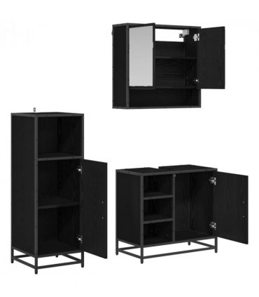 vidaXL Bathroom Furniture Set 3 pcs Black Oak Engineered Wood — V0671985452