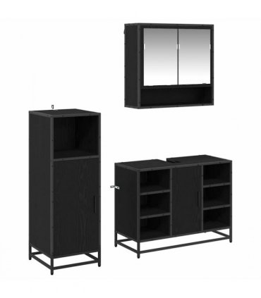 vidaXL Bathroom Furniture Set 3 pcs Black Oak Engineered Wood — V0671985457