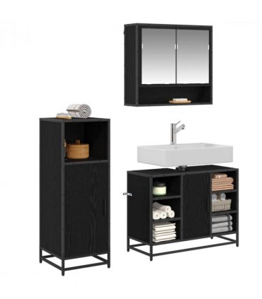 vidaXL Bathroom Furniture Set 3 pcs Black Oak Engineered Wood — V0671985457