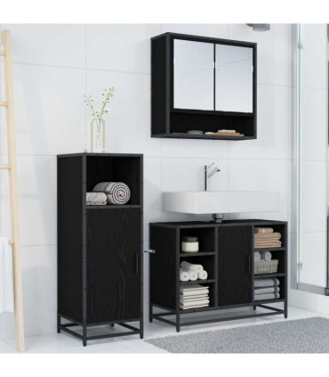 vidaXL Bathroom Furniture Set 3 pcs Black Oak Engineered Wood — V0671985457