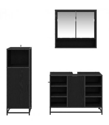 vidaXL Bathroom Furniture Set 3 pcs Black Oak Engineered Wood — V0671985457