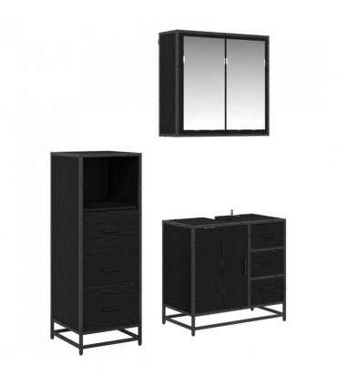 vidaXL Bathroom Furniture Set 3 pcs Black Oak Engineered Wood — V0671985464