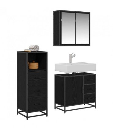 vidaXL Bathroom Furniture Set 3 pcs Black Oak Engineered Wood — V0671985464