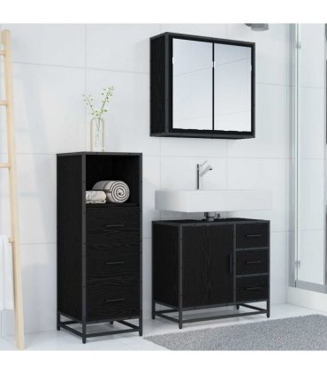 vidaXL Bathroom Furniture Set 3 pcs Black Oak Engineered Wood — V0671985464