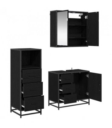 vidaXL Bathroom Furniture Set 3 pcs Black Oak Engineered Wood — V0671985464