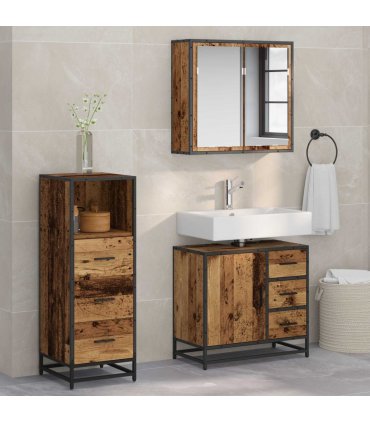 vidaXL Bathroom Furniture Set with Door 3 pcs Old Wood Engineered Wood — V0671985465