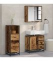 vidaXL Bathroom Furniture Set with Door 3 pcs Old Wood Engineered Wood — V0671985465