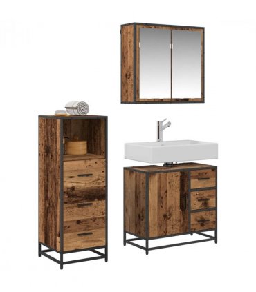 vidaXL Bathroom Furniture Set with Door 3 pcs Old Wood Engineered Wood — V0671985465