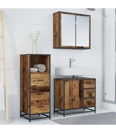 vidaXL Bathroom Furniture Set with Door 3 pcs Old Wood Engineered Wood — V0671985465
