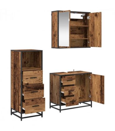 vidaXL Bathroom Furniture Set with Door 3 pcs Old Wood Engineered Wood — V0671985465