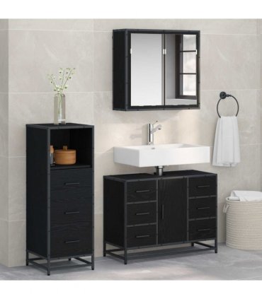 vidaXL Bathroom Furniture Set 3 pcs Black Oak Engineered Wood — V0671985466