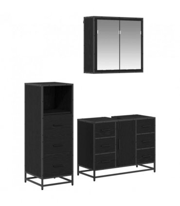 vidaXL Bathroom Furniture Set 3 pcs Black Oak Engineered Wood — V0671985466