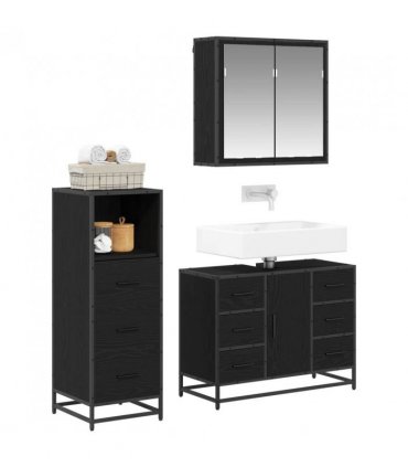 vidaXL Bathroom Furniture Set 3 pcs Black Oak Engineered Wood — V0671985466