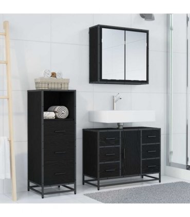 vidaXL Bathroom Furniture Set 3 pcs Black Oak Engineered Wood — V0671985466
