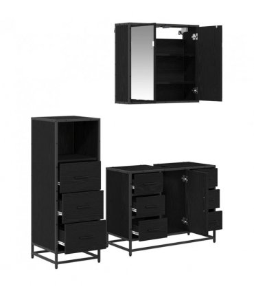 vidaXL Bathroom Furniture Set 3 pcs Black Oak Engineered Wood — V0671985466