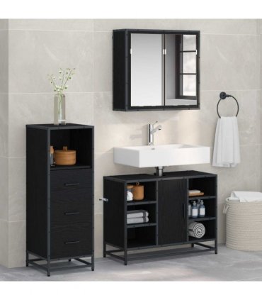vidaXL Bathroom Furniture Set 3 pcs Black Oak Engineered Wood — V0671985472