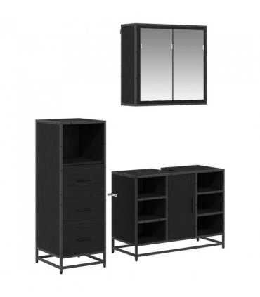 vidaXL Bathroom Furniture Set 3 pcs Black Oak Engineered Wood — V0671985472