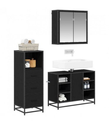 vidaXL Bathroom Furniture Set 3 pcs Black Oak Engineered Wood — V0671985472